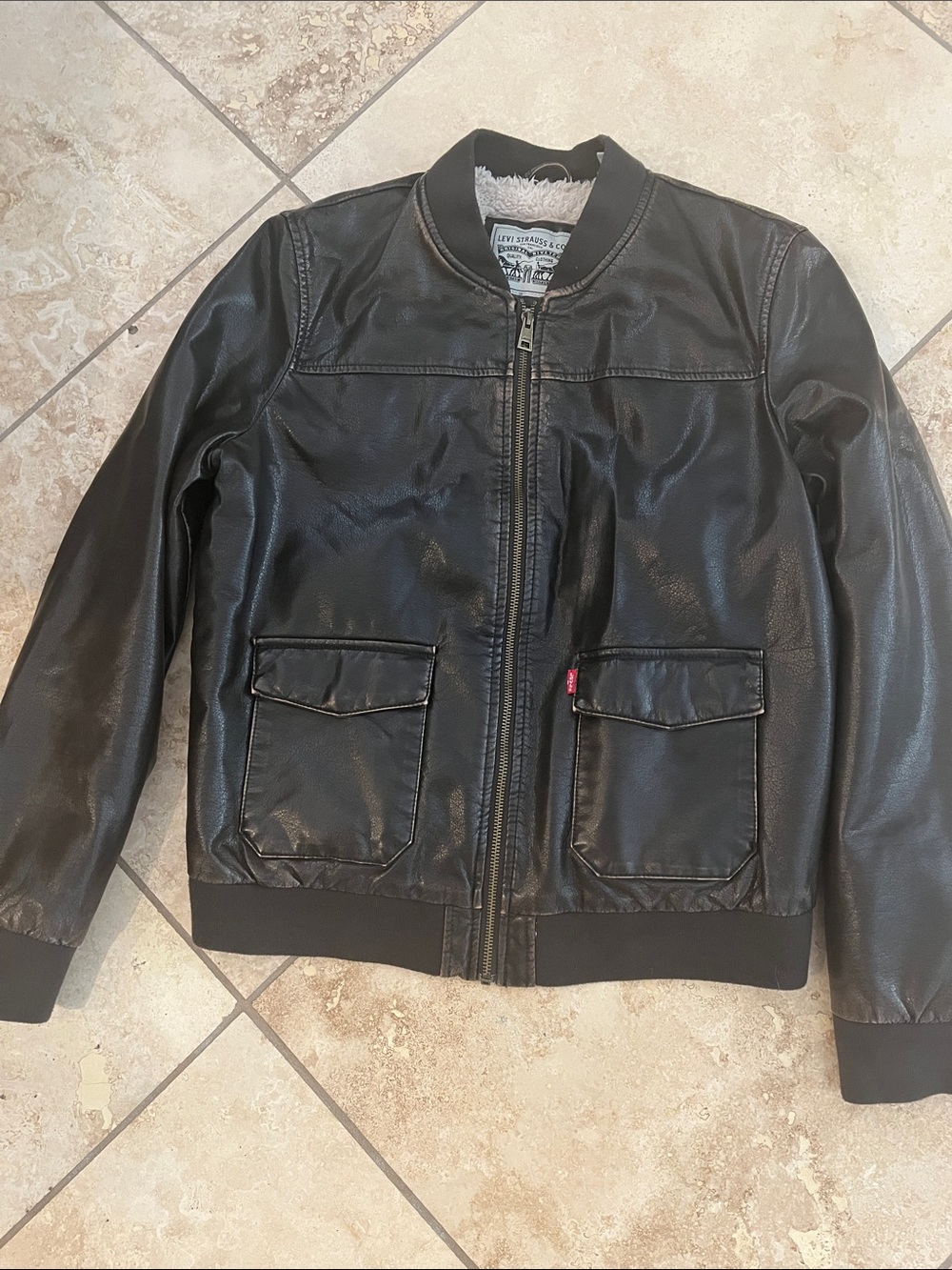 Levi's Brown Faux Leather Bomber Jacket L